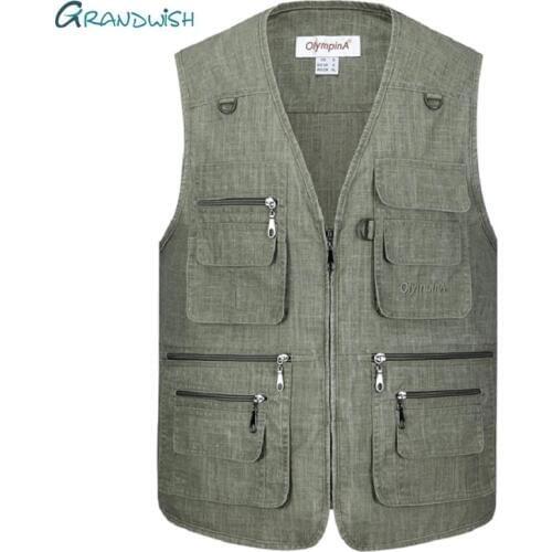 Grandwish Summer Casual Large Size Olympina Mens Blue Vests Male Sleeveless Zipper Waistcoats Comfortable Plus Size XL-5XL,DA755