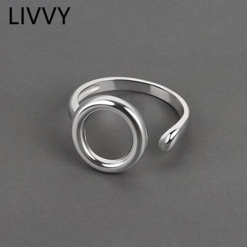 LIVVY Silver Color Geometric Hollow Round Adjustable Ring Gold Color Handmade Fashion Fine Woman Jewelry Gifts