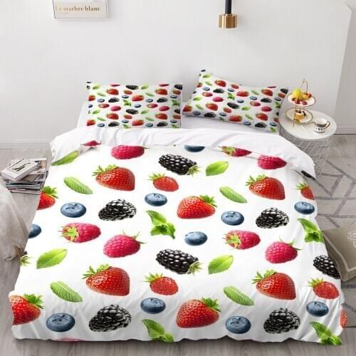 3 Pieces Strawberry Bedding Set 3D Printed Duvet Cover Fruit Red Green Background Bed Set Soft And Comforter Cover Bedding Sets