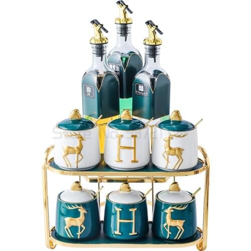 Seasoning box double shelf suit combined with kitchen sugar salt seasoning Jar Ceramic oil vinegar seasoning bottle