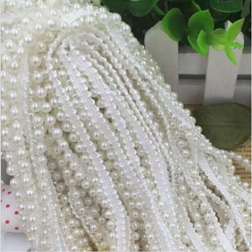10Yards 9mm Width White Beaded Lace Pearl Trims Diy Handmade Wedding Dress Clothes Accessory Decoration Lace Fabric Ribbons