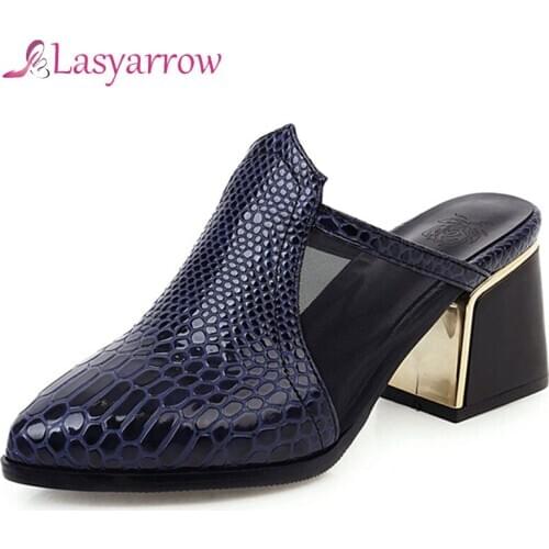Lasyarrow High Heels Women Pumps Mesh Cutout Square High Heel Mules Shoes Mixed Colors Pointed Toe Shoes Ladies Red Big Size
