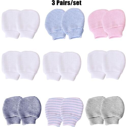 3 Pair Cotton Striped Baby Mitten Cute Newborn Baby Knitting Mitten Anti-eat Hand Anti-Scratching Face Protect Gloves Baby Stuff