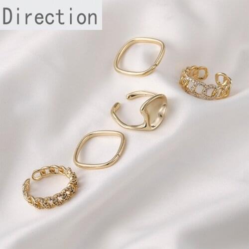 14K gold fashion small square ring full of diamond hemp flower shape ring advanced sense opening adjustable index finger ring