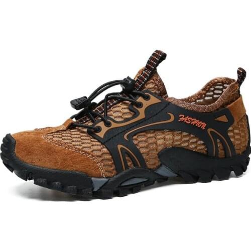 Summer Breathable Men Hiking Shoes 2021 Suede + Mesh Outdoor Men Sneakers Climbing Shoes Male Sport Shoes Quick-Dry Water Shoes