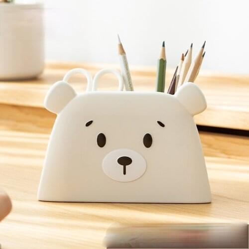 Office Desk Organizer Pen Pencil Holder Cute Desktop Accessories School Stationery Storage Case Plastic Box Desk Pen Container