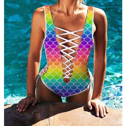 Wholesale Mermaid Sexy Push Up Women Swimsuit Print Top Bikini Brazilian Rainbow bikinis Set Swim Bathing Suit Girl Beachwear