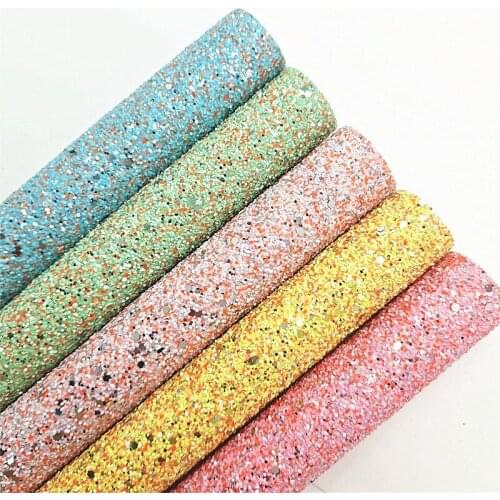 Pastel Colors Chunky Glitter Vinyl Fabric Sheet Knited Backing Synthetic Leather Faux Vinil for Bows Earrings DIY A4 SIZE R022A