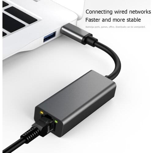 USB C Network Card Converter Aluminum Alloy 100Mbps/10Mbps/1Mbps Type-C to RJ45 Adapter with LED Indicator