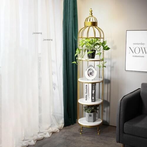 Nordic Wrought Iron Bird Cage Flower Stands Indoor Balcony Garden Floor Plant Rack Decoration Living Room Multi-layer Bookshelf