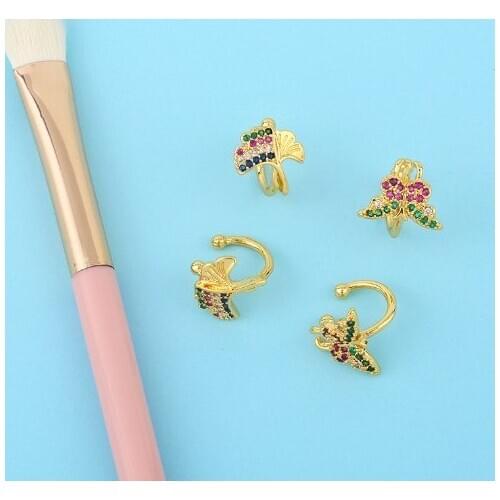 Butterfly multicolor Brass micro pave cz zircon cubic zirconia Ear clip cuff Earrings no piercing copper gold plated crystal xv3
