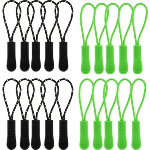 20Pcs Zipper Puller Zip Replacement Cord Rope for Outdoor Bag Clothes Repair Green Black