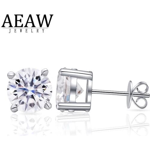 D color 4ctw 2.0Carat 8.0mm Round Excellent Cut Moissanite Diamond Earring Stud Push Back Solid Real 18K White Gold Fine Jewelry