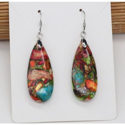 Natural Emperors Stone Pendant Earrings a Pair Fashion Agates Stone Errings for Women Jewelry Earrings Best Gift 28x35mm