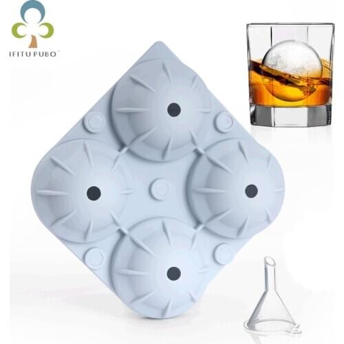 Creative 4 grids 4.5CM Silicone Round Hockey Whiskey Ice Cube Ball Maker Mold Sphere Mould Party Bar Tray Kitchen Gadgets YJN