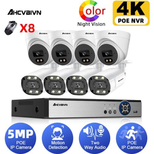H.265+ POE CCTV Security System Two-way Audio 8CH 4K Audio Record NVR Outdoor 5MP IP Camera IR Night P2P Video Surveillance Kit