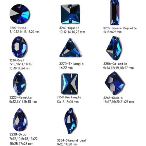 Different sizes Shape Rhinestone 243 Blue Glass Sewing Crystals Flatback 2 Holes Loose Strass Sew On Rhinestones for Women Dress