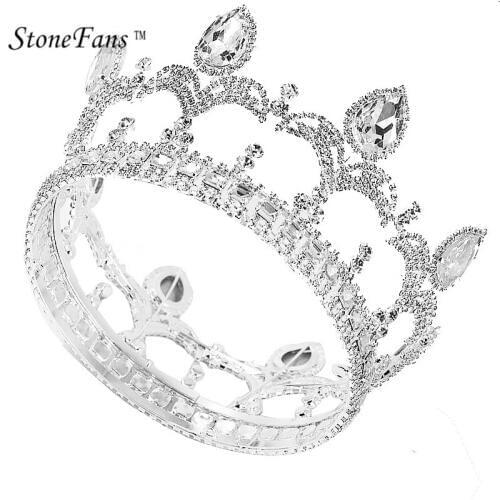 StoneFans Vintage Trendy Queen King Bridal Tiara Crown Women Headdress Prom Wedding Tiaras And Crowns Hair Jewelry Accessories