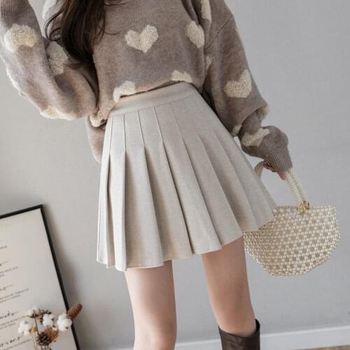 2021 New Arrival Autumn Winter Women Elegant Solid Zipper Fly High Waist Mini Skirts Female All-Match A-Line Pleated Skirts O124