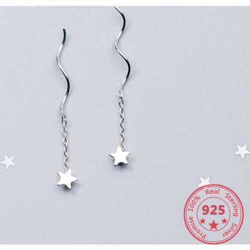 Hot Sale Authentic 100% 925 Sterling Silver Dangle Drop Earrings Star Tassel Twist Stick Bar For Elegant Women Fine Jewelry