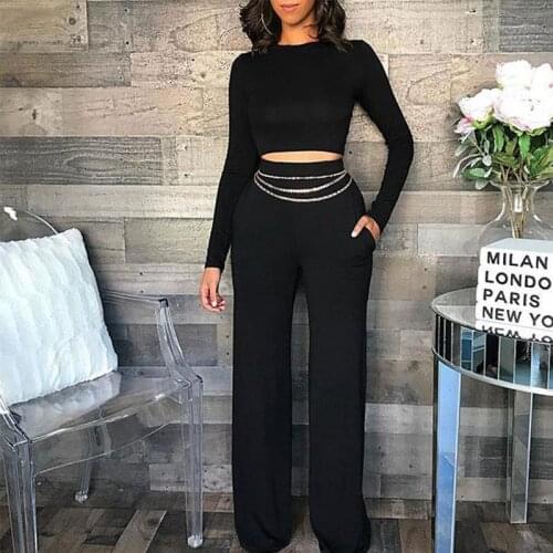 Women Spring And Autumn Women Set Solid Round Neck Black And White Two-Piece Set Fashion Long Sleeve Women Set Hot Sale