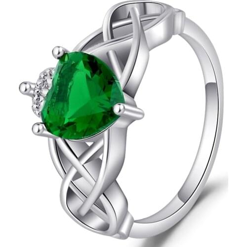 Simple Heart Shaped Green Crystal Ring Fashion Personality Female Ring Factory Wholesale