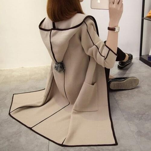 Women coat autumn winter Hooded fashion Full Long Slim wool coat korean ladylike keep warm coat women ladylike