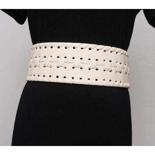 Womens runway fashion knitted PU leather hollow out Cummerbunds female Dress Corsets Waistband Belts decoration wide belt R3119