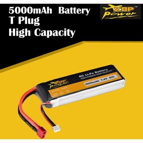 ZOP Power 7.4V 5000mAh 40C 2S Lipo Battery T Plug Rechargeable for RC Racing Drone Quadcopter Helicopter Car Boat