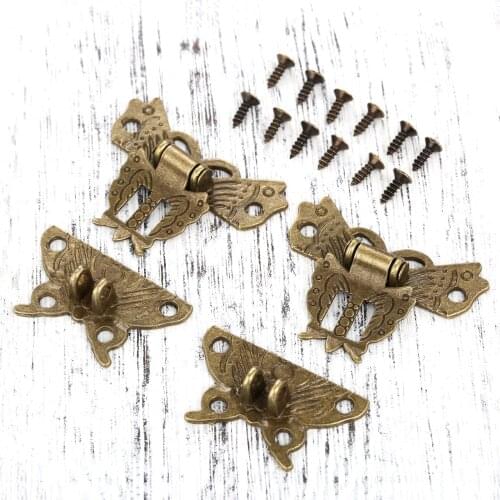 2pcs 39*45mm Butterfly Box Latch Hasps Jewelry Wood Box Cabinet Buckle Locks Decorative Hardware for Furniture