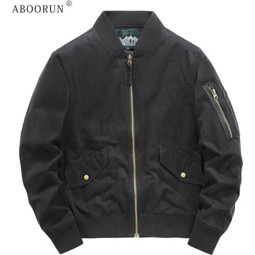 ABOORUN Plus Size 5XL Mens Casual Bomber Jacket Pure Cotton Air Force Pilot Coat for Male