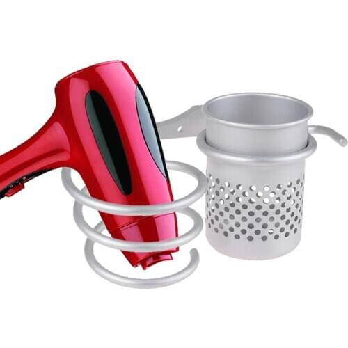 Aluminum Bathroom Wall Shelf Wall-mounted Hair Dryer Rack Storage Hairdryer Support Holder Silver Spiral Stand with Storage Cup