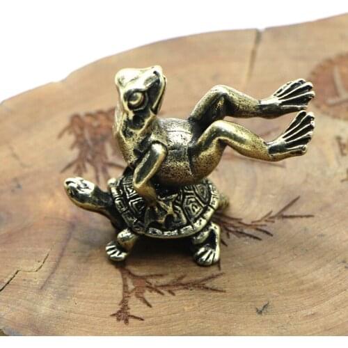 Antique Solid Brass Turtle frog Miniature Figurines Retro Copper Animal Tea Pet Desktop Ornament Decor Crafts Keychain Pendants