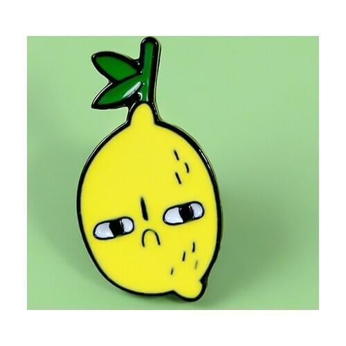 Cartoon Jealous Lemon Enamel Pins Custom Envious Face Brooches for Bag Fruit Badge Fashion Jewelry Gift for Kids Friends