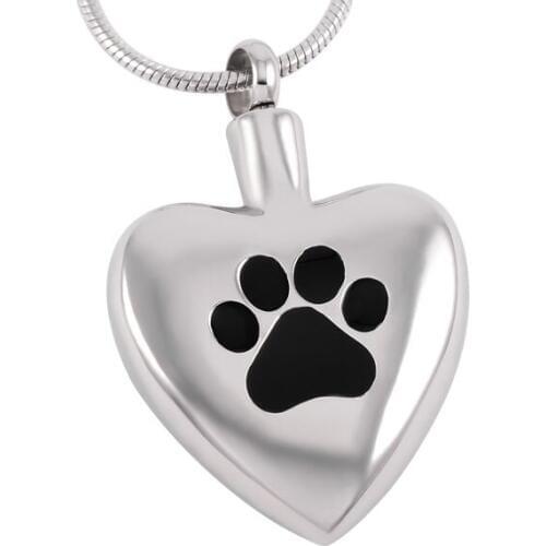 IJD8379 Black Dog/Cat Paw Print With Big Heart Stainless Steel Memorial Urn Ashes Holder Keepsake Pet Cremation Jewelry Pendant