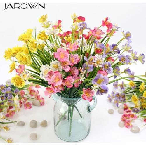 JAROWN Artificial Butterfly Orchid Flowers Small Bouquet Simulation Plastic Leaves Silk Fake Flower Wedding Flores Home Decor