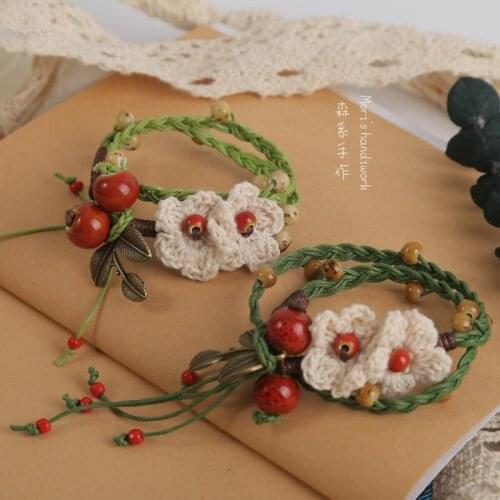 Mori-Style Ceramic Bracelet Hand-Woven Flower Bracelet Choker Necklace Small Fresh Sweet Literary Fairy Girl Heart Gift