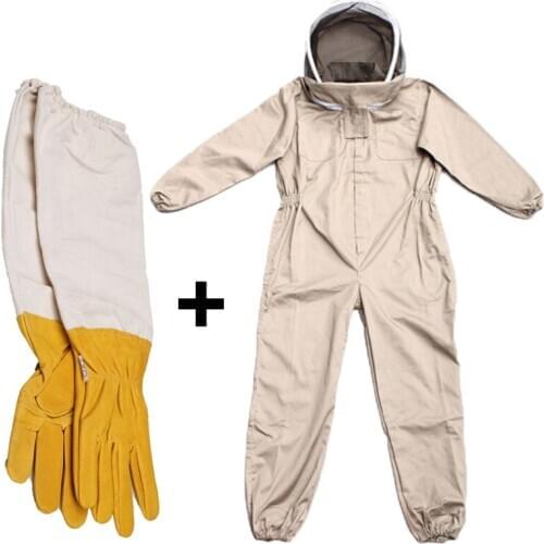 Professional Ventilated Full Body Beekeeping Suit Unisex Design Siamese Bee Clothing with Leather Gloves Coffee Color