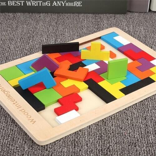 Colorful 3D Puzzle Wood Tangram Math Toys Tetris Children Pre-school Magic Spiritual Educational Toys for Children