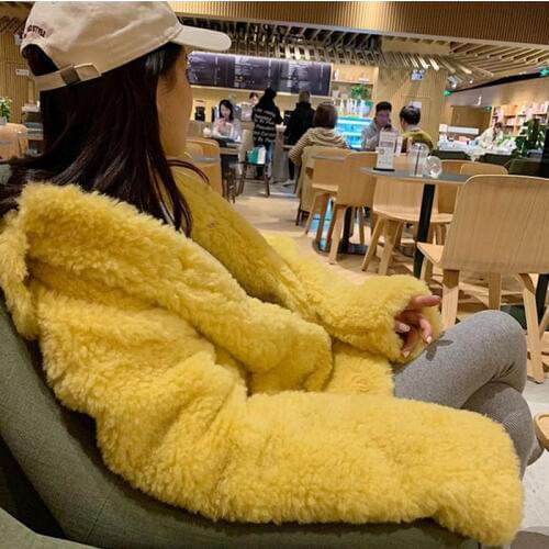 Korean Faux Lamb Fur coat women 2019 Autumn winter new Elegant plus cotton warm Thick Short coat Sweet Pink Faux Fur Jacket M889