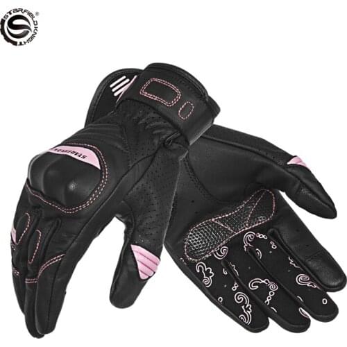 Summer Breathable Mesh Motorcycle Gloves Women Cycling Gloves Leather Scooter MTB Bike Moto Accessories Touch Screen Non-Slip