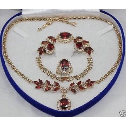 Hot sell new Beautiful Gifts true red yellow gold Earring Bracelet Necklace Ring NO Box