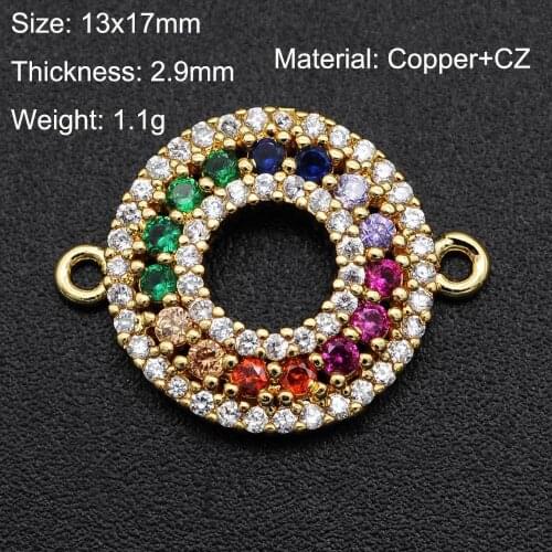 Copper Micro Inlaid Zircon Color Circle DIY Jewelry Bracelet Necklace Double Circle Connection Jewelry Accessories Round Pendant