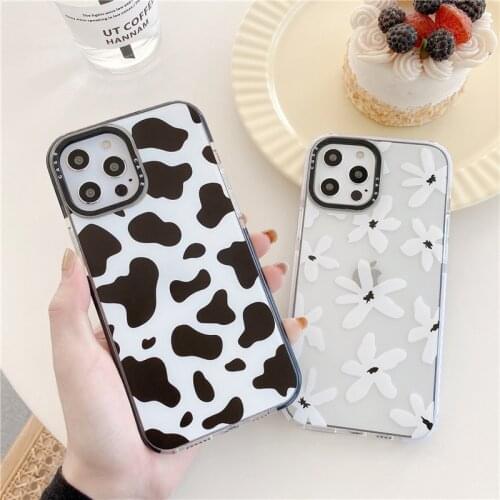 INS fashion Floral Cow Leopard Silicon clear Pattern Phone Case for iPhone 12 Pro Max 11 XR XS Max 7 8 Plus anti-fall cute cover