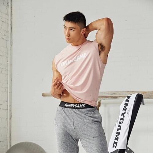 Gym Mens Muscle Work Out Quick-Dry Exercise Tank Top Fitness Vest Summer Fashion Round Collar Cotton Bodybuilding Male Vest