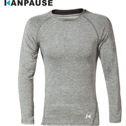 New Arrival KANPAUSE Mens Drip-dry Tight Long Sleeve Training T-shirt Breathable Sportswear