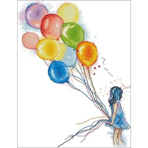 Little girl holding balloons Counted Cross Stitch 11CT 14CT 18CT DIY Chinese Cross Stitch Kits Embroidery Needlework Sets