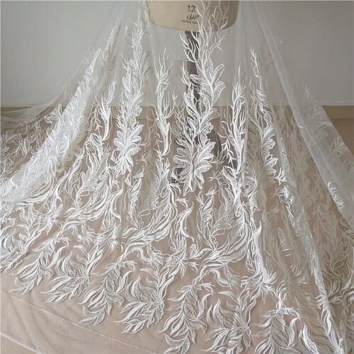 New High-End Mesh Embroidery Fabrics Creative Leaves Wedding Dress DIY Production Accessories Fabric