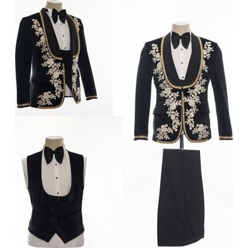 Newest 3-Piece Men Suits Wedding Tuxedos Party Appliqued Fit Formal Business Wear For Man Peaked Lapel Blazer Jacket+Vest+Pant
