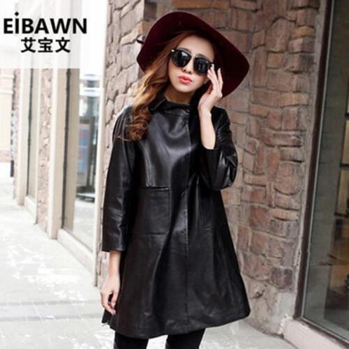 Spring New Fashion Leather Coat Women Mid-length Version Slim Thin Looking Wild Sheepskin Jacket European tide Leather Fashion